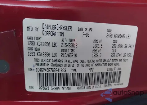 2006 Dodge Caravan Sxt z USA, uszkodzony, nr VIN 1D4GP45R76B741853